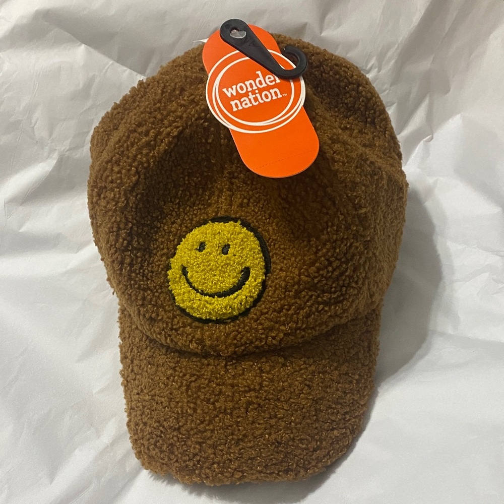 wonder nation Brown Sherpa Cap with Yellow Smiley Patch